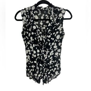 Ruffled Black and White Sleeveless Blouse